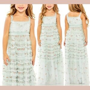 NWT Mac Duggal [ Little Girls 8 ] 8217 RuffleEmbroidered Floral Long Dress J1944